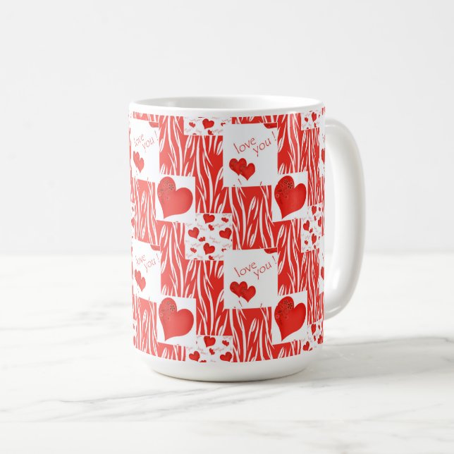 Caneca De Café Corações vermelhos, amor, (Frente Esquerda)