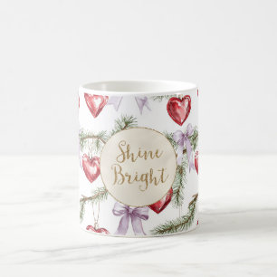 Caneca De Café Corações Vermelhos Arcos Roxos Glitter Dourado de 