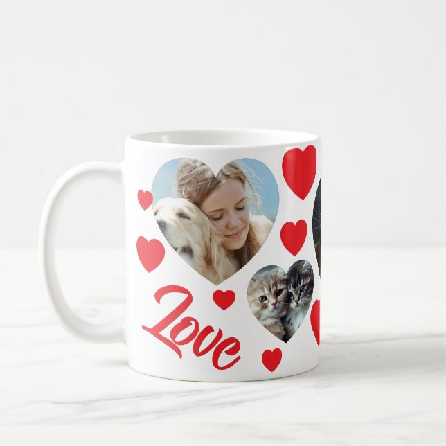 Caneca De Café Corações Vermelhos e Fotos Personalizáveis para Pe (Esquerda)