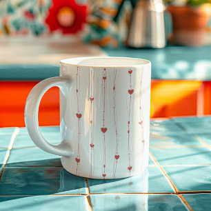 Caneca De Café Corações Vermelhos Em Fitas Namorados De Padrão Se