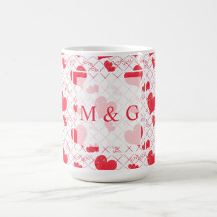 Caneca De Café Corações vermelhos, texto, "ama-te", vermelho e br
