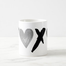Caneca De Café Corações XOXO Preto de Prata