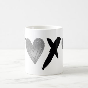 Caneca De Café Corações XOXO Preto de Prata