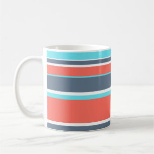Caneca De Café Corais vivos, listras azuis e cinzas