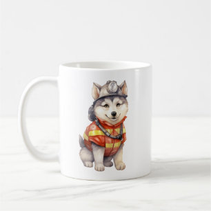 Caneca De Café Corajoso Bombeiro Siberian Husky Dog Honrando