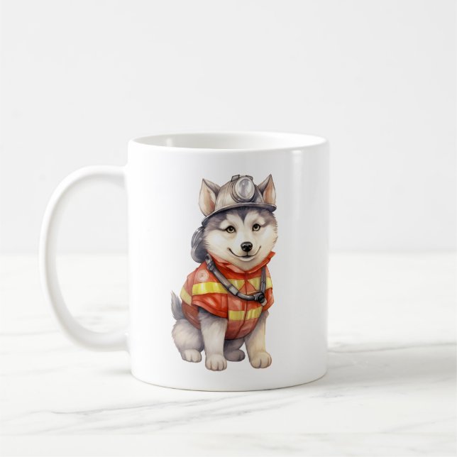 Caneca De Café Corajoso Bombeiro Siberian Husky Dog Honrando (Esquerda)