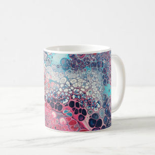 Caneca De Café Coral e Aqua Acrílica de Abstrato colorida