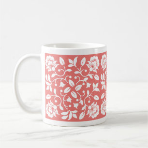 Caneca De Café Coral e flor de cor branca