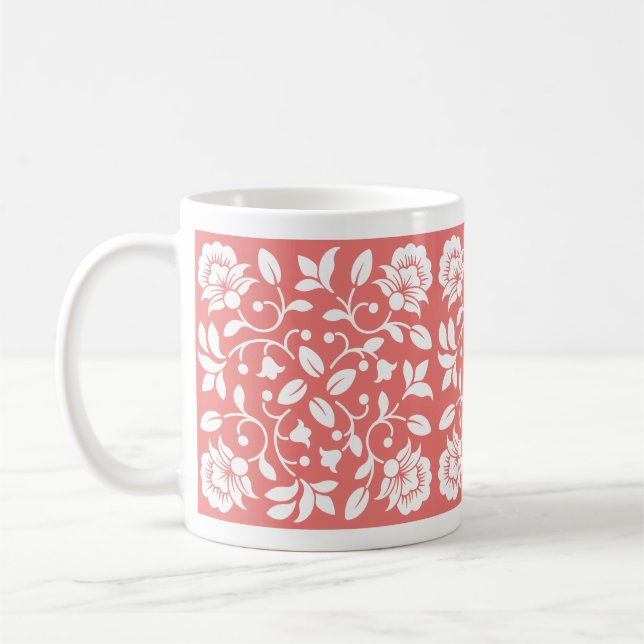 Caneca De Café Coral e flor de cor branca (Esquerda)