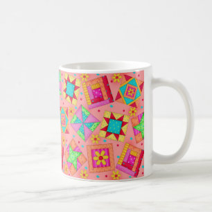 Caneca De Café Coral Patchwork Quilt Design Mug