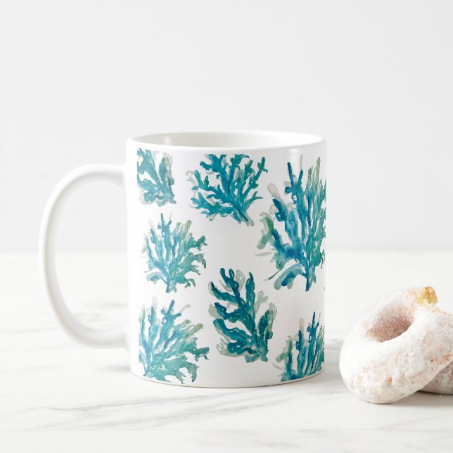 Caneca De Café Coral Reef Azul Coasteira Vivendo (Com Donut)