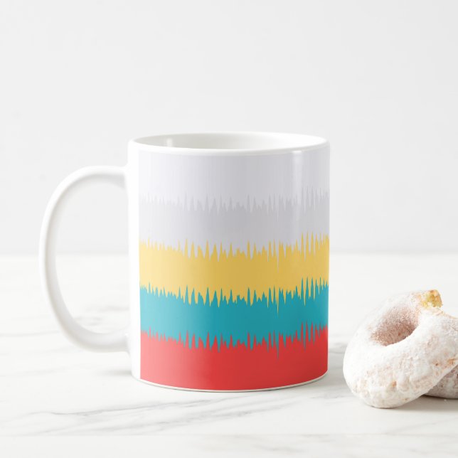 Caneca De Café Coral Turquesa Amarelo - Stripes (Com Donut)