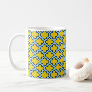 Caneca De Café Corante amarelo e azul-bebê, latido, quatrefoil
