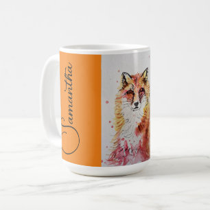 Caneca De Café Corante Vermelho Cachorro Fox Watercolor Pintura M