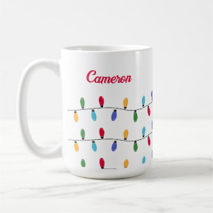 Caneca De Café Corda de luzes colorida de Natal personalizada