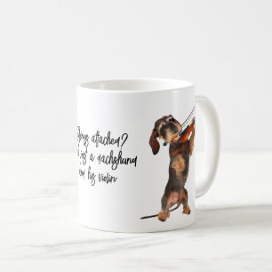 Caneca De Café Cordas acopladas a Dachshund e Violin com Cabelo I
