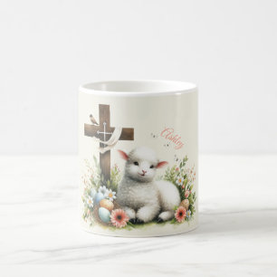 Caneca De Café Cordero de Páscoa em Aquarela Personalizado
