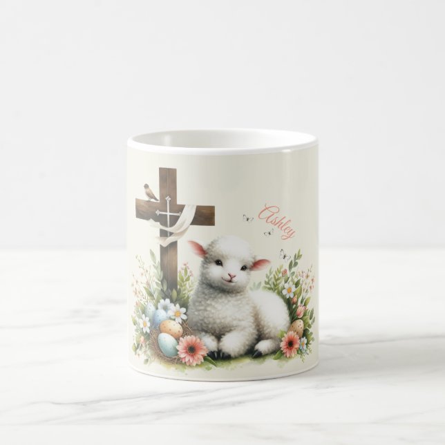 Caneca De Café Cordero de Páscoa em Aquarela Personalizado (Centro)