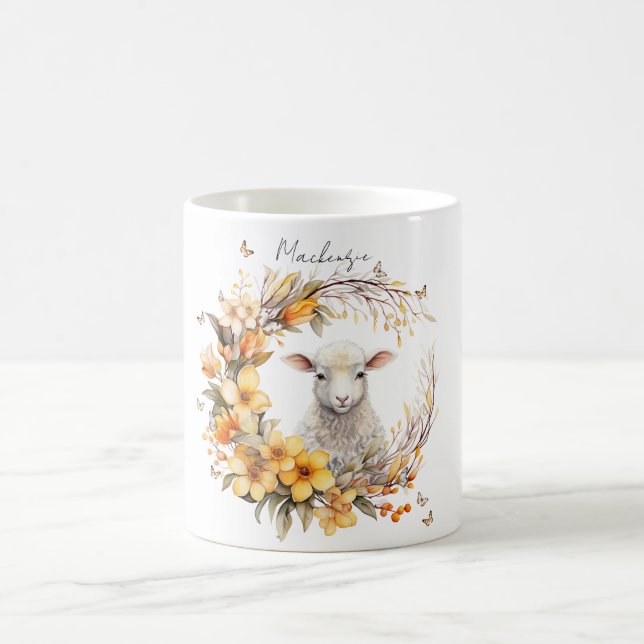 Caneca De Café Cordero de Páscoa em Aquarela Personalizado (Centro)