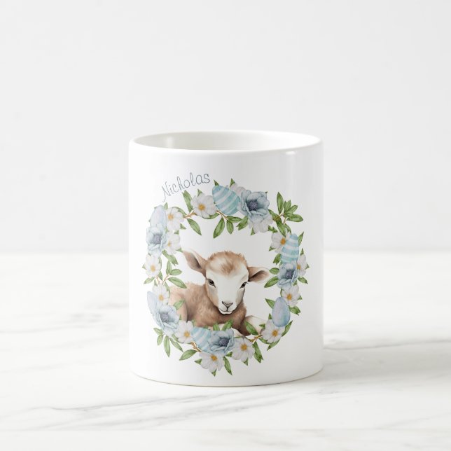 Caneca De Café Cordero de Páscoa em Aquarela Personalizado (Centro)