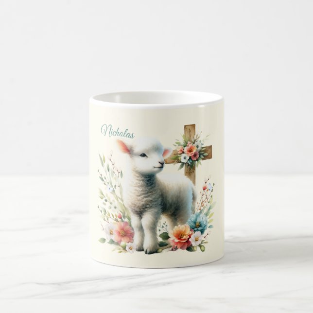 Caneca De Café Cordero de Páscoa em Aquarela Personalizado (Centro)