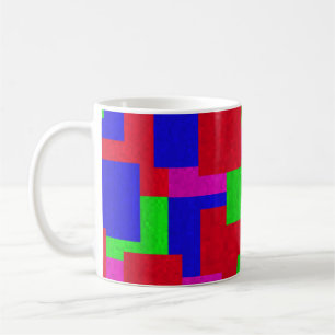 Caneca De Café Cores Abstrato Mosaicas Vermelhas Azuis,