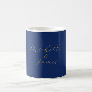 Caneca De Café Cores Azul e Dourado Nome Moderno Profissional Ten