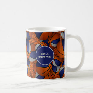 Caneca De Café cores da equipe de basquete cinza azul nome do tre