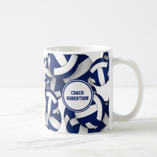 Caneca De Café cores da equipe de volei azul branco treinador obr