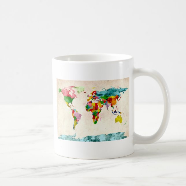 Caneca De Café Cores de Água do Mapa Mundial (Direita)