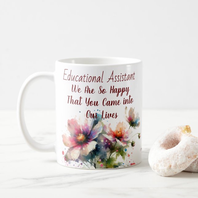 Caneca De Café Cores de Berry Floral/ Assistente Educacional (Com Donut)