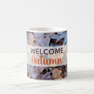 Caneca De Café Cores de outono com folhas caídas folhagem castanh