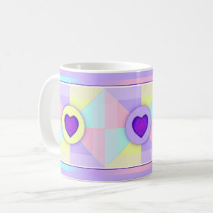 Caneca De Café Cores de pastel e corações roxos batendo