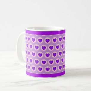 Caneca De Café Cores de pastel e corações roxos batendo