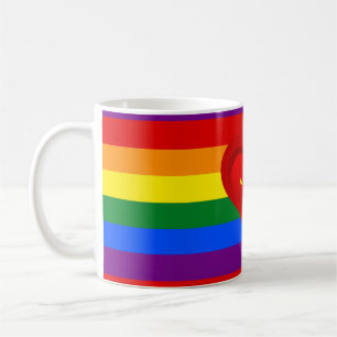 Caneca De Café CORES DO RAINBOW FLAG e coração vermelho + suas id