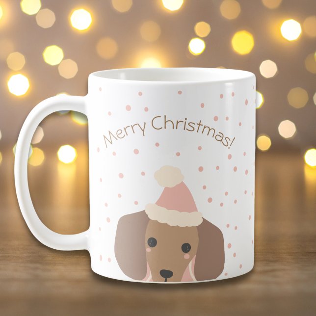 Caneca De Café Cores Editáveis de Cachshund de Natal (Criador carregado)