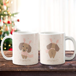 Caneca De Café Cores Editáveis Feliz Natal Dachshund Puppy