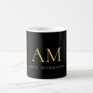 Caneca De Café Cores Ouro Preto Monograma Inicial Letra Nome