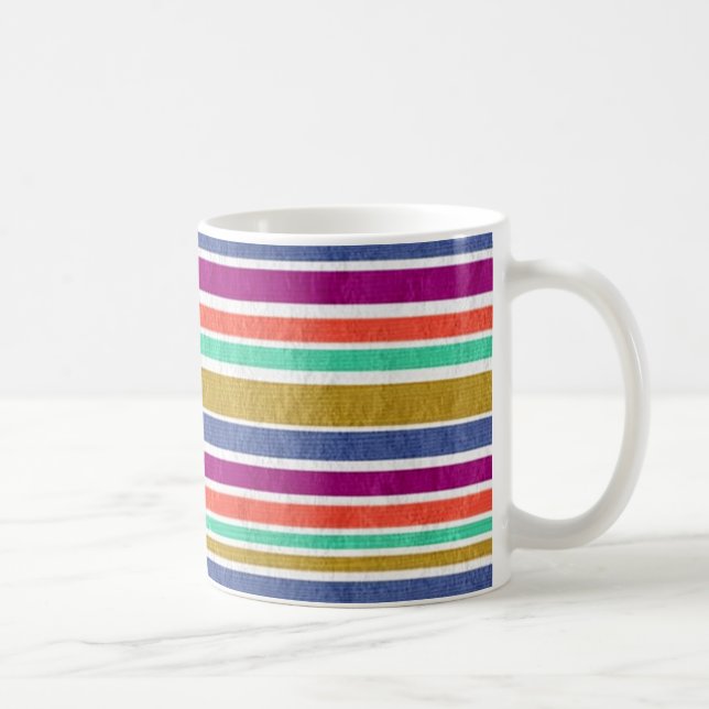 Caneca De Café Cores Retro Olhar Texturizado Listras (Direita)