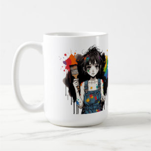 Caneca De Café Cores Sangrando Garota Artista Chorando Manga Anim