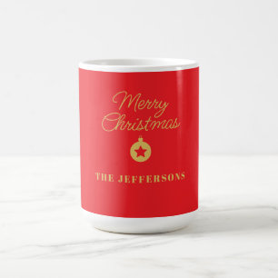 Caneca De Café Cores Vermelho Intenso e Dourado Feliz Natal