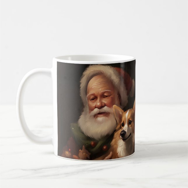 Caneca De Café Corgi com Papai Noel Natal Festivo (Esquerda)