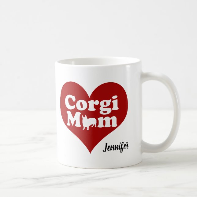 Caneca De Café Corgi Corgi Mãe Coração Vermelho (Direita)