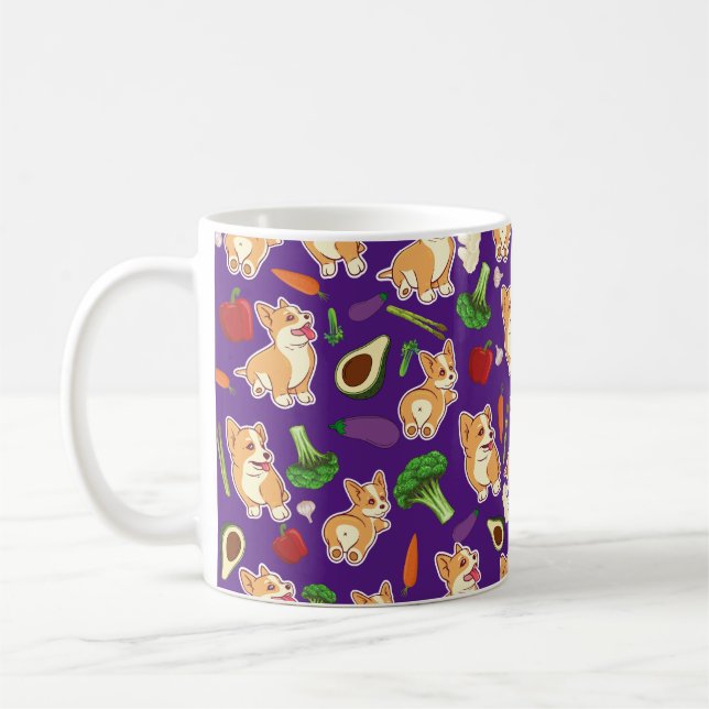 Caneca De Café Corgi cúmulo e Comida de legumes púrpura (Esquerda)