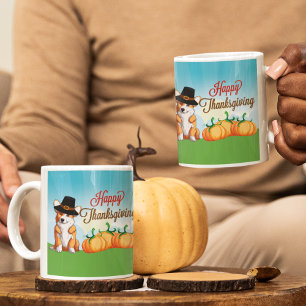 Caneca De Café Corgi de Ação de Graças em Pilgrim Hat