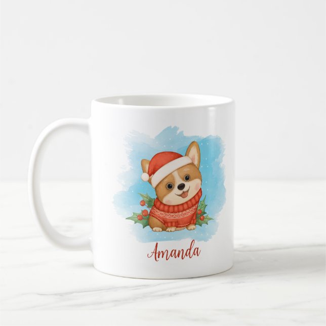 Caneca De Café Corgi de Natal Personalizado (Esquerda)