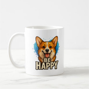 Caneca De Café Corgi Feliz com Coração Colorido - Design para ama