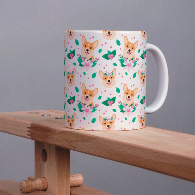 Caneca De Café Corgi Floral Mug Cute (Criador carregado)