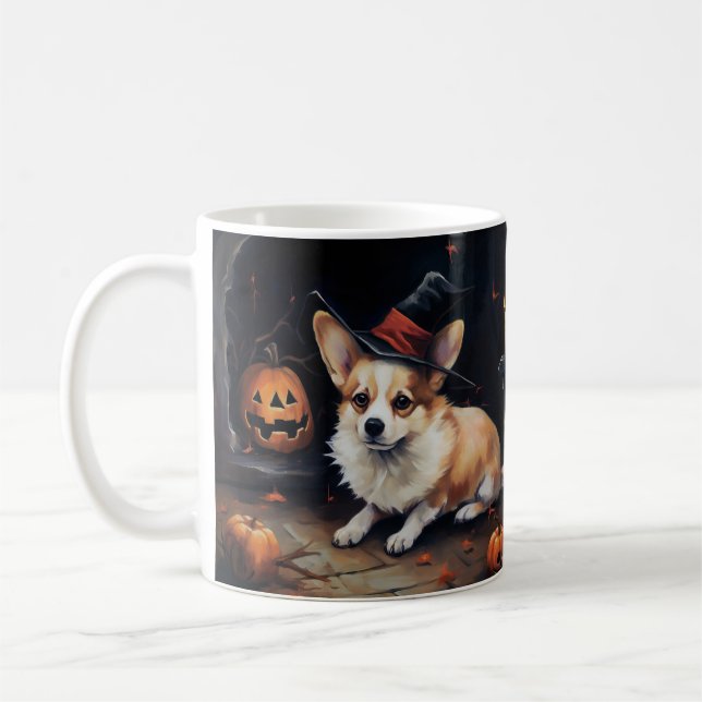Caneca De Café Corgi Pumpkins Halloween Scary (Esquerda)
