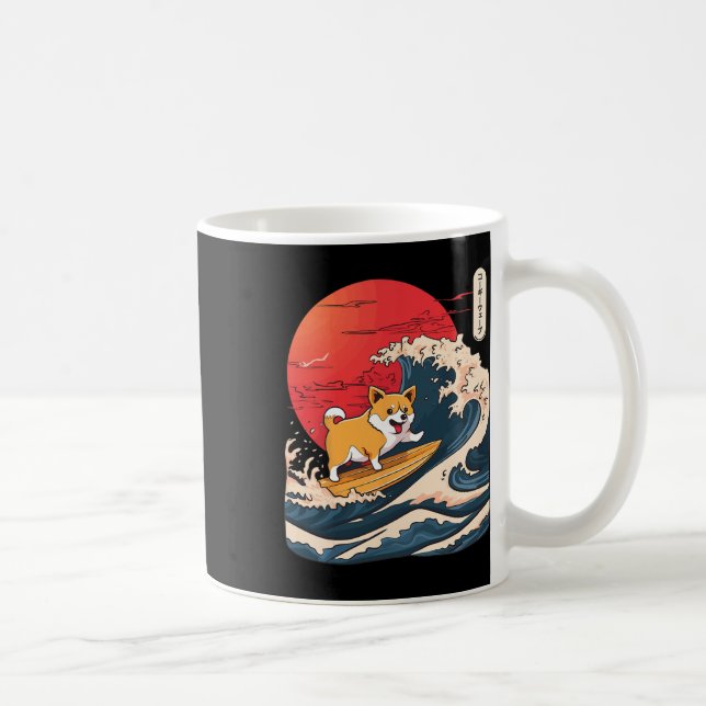Caneca De Café Corgi Surfando a Onda Japonesa _4 (Direita)